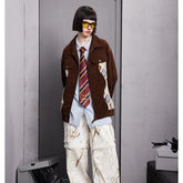 Unisex Jacket Spring and Autumn Casual Jacket Corduroy Turn-down Collar Coat